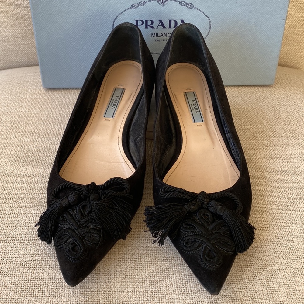 PRADA Black Tassel Flat Shoes